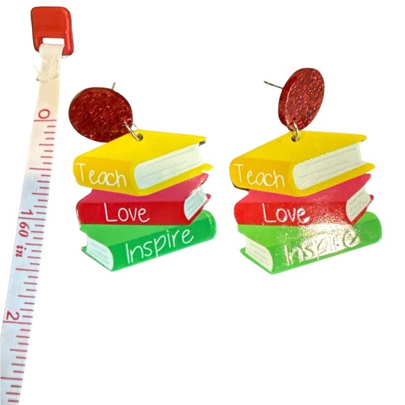 3/$20 Colorful Stack of Books Earrings - Picture 2 of 7